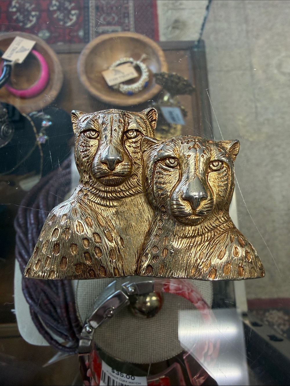Leopard Pair Brooch - Gold